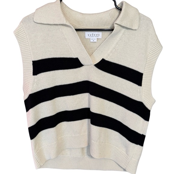 Velvet by Graham & Spencer Sweaters - Velvet by Graham Spencer Sweater Vest Medium Striped Cotton Cashmere